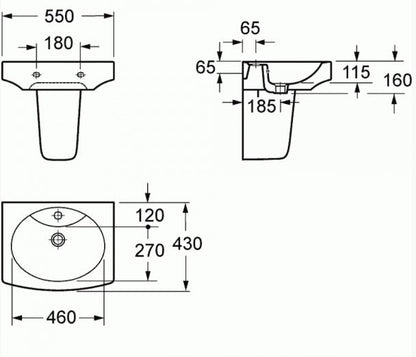 Essentials Dekka 550mm Basin With One Tap Hole