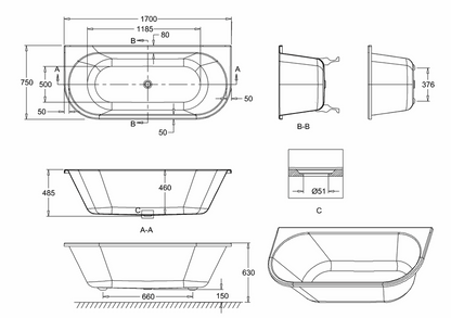 Burlington Avantgarde Roll Top Bath With Black Claw Feet