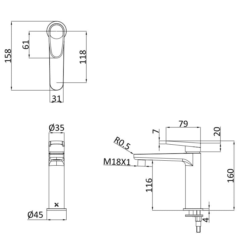 Lazo Deck Mounted Matt Black Mono Basin Mixer w/ 1 Tap Hole