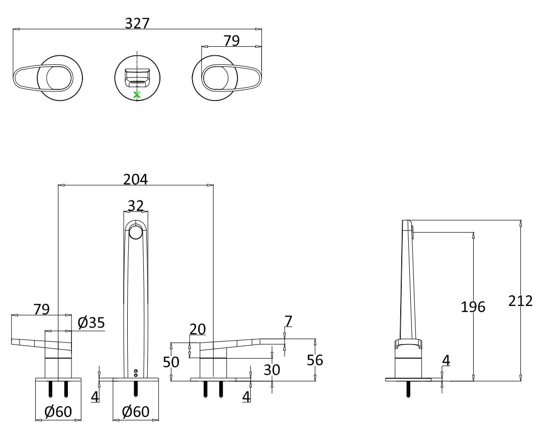 Crosswater Lazo 3H Wall Mounted Basin Mixer Brushed Brass