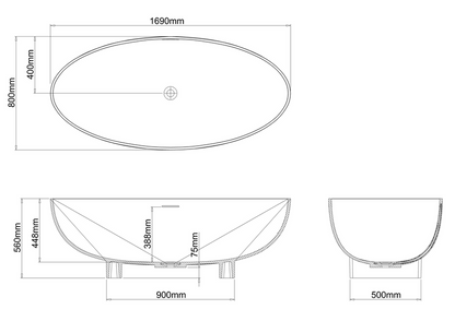 Clearwater Lacrima 1690x800mm Freestanding Double Ended Bath