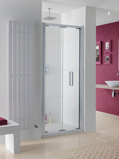 Lakes Bergen Semi Frameless 1000mm Bi Fold Shower Door Silver Frame Clear Glass 8mm