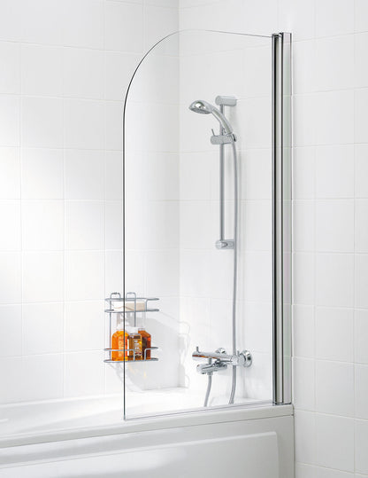 Lakes Curved Hinged Bath Screen 1400 x 800mm Silver Frame Clear Glass