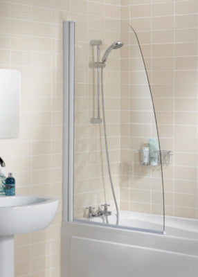 Lakes Sculpted Hinged Bath Screen 1400 x 860mm Silver Frame Clear Glass
