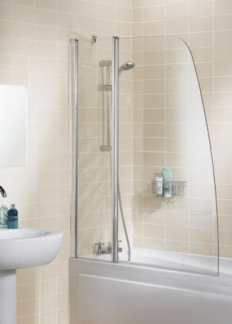 Lakes Sculpted Double Panel Hinged Bath Screen 1400 x 1200mm Silver Frame Clear Glass