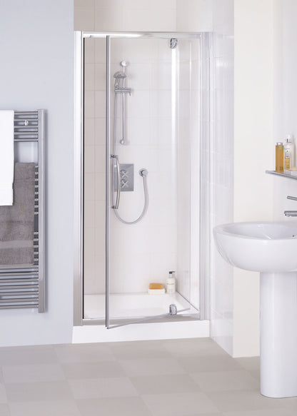 Lakes Semi Framless 750mm Pivot Shower Door Silver Frame Clear Glass 6mm