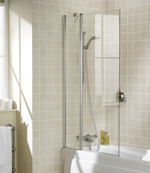 Lakes Square Twin Panel Hinged Bath Screen 1500 x 970mm Silver Frame Clear Glass