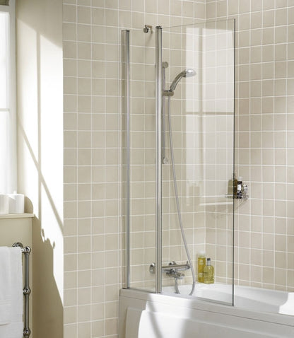 Lakes Square Twin Panel Hinged Bath Screen 1500 x 970mm Silver Frame Clear Glass