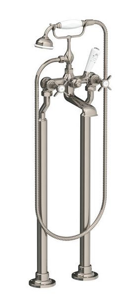 Classic Floor Standing Bath Shower Mixer & Stand Pipes - SIlver Nickel