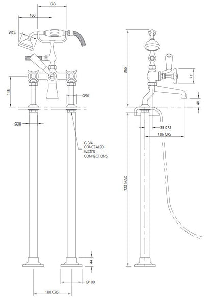 Lefroy Brooks Classic Bath Shower Mixer & Standpipe Sleeves - Chrome