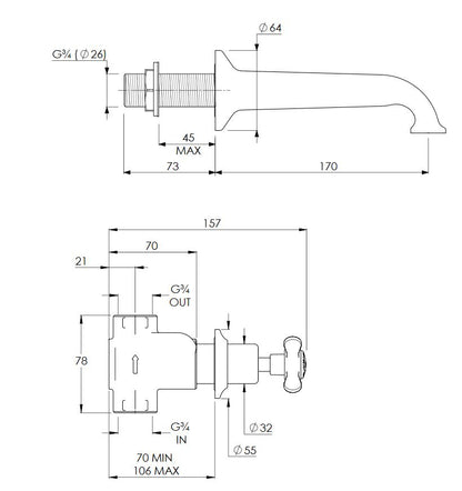 Lefroy Brooks Classic 3 Hole Wall Mounted Bath Filler (choose finish)