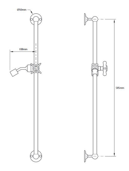 Lefroy Brooks Slide Rail, Hose, Handset & Wall Outlet - Antique Gold