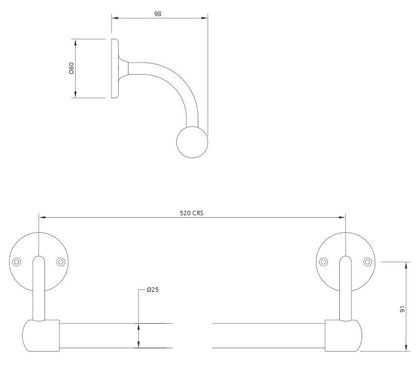 Lefroy Brooks Classic 508mm Towel Rail With Black Bar - Silver Nickel