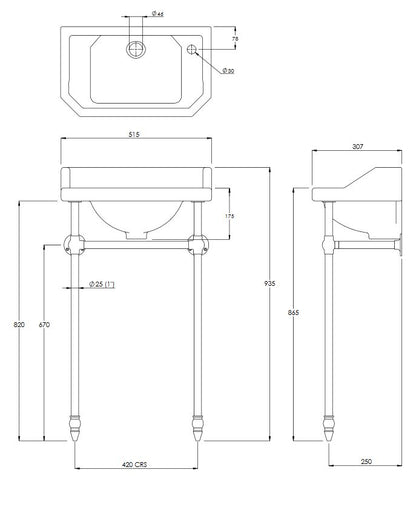 Lefroy Brooks Charterhouse 1 R/H Tap Hole Cloakroom Basin