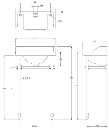 Lefroy Brooks 515 x 307mm Charterhouse 2 Tap Hole Cloakroom