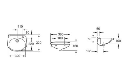 Essentials Flite / Ivo 360mm Cloakroom Basin Two Tap Hole