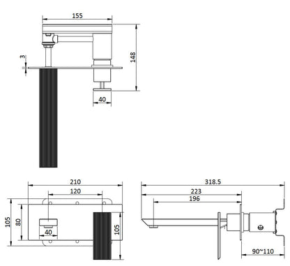 Crosswater Limit 2H Wall Mounted Mixer Mixer - Brushed Brass