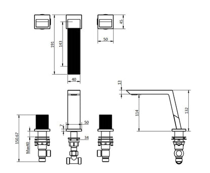 Crosswater Limit 3H Deck Mounted Mixer - Matt Black