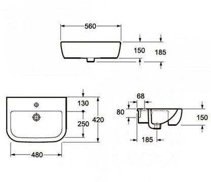 Essentials 560mm Essence / Grace / Duro Semi Countertop Basin 1TH