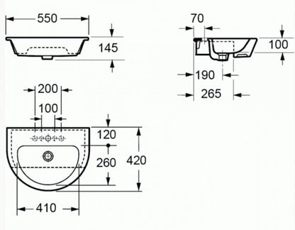 Essentials Arco  550mm Semi Countertop Basin With One Tap Hole