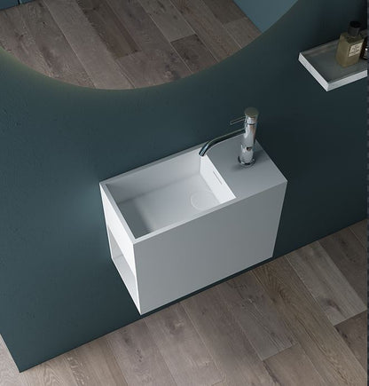Luxe 450 Wall Mounted Solid Surface Basin With Under Shelf Matt White