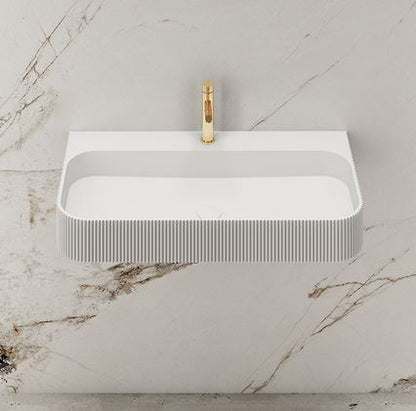 Luxe 900 Fluted Wall Hung Solid Surface Matt White Basin