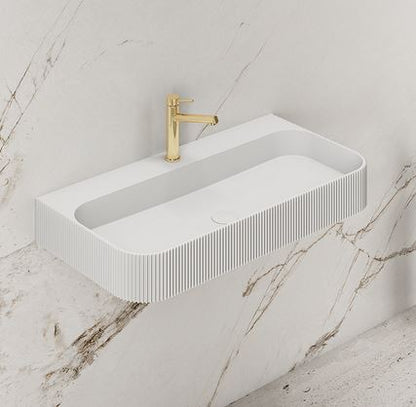 Luxe 900 Fluted Wall Hung Solid Surface Matt White Basin