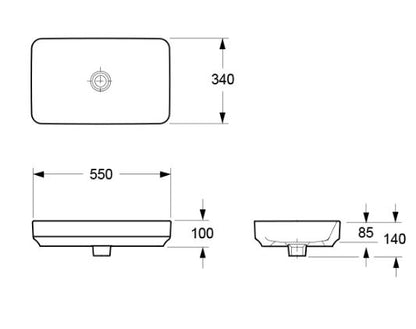 Essentials Arco square countertop basin 550mm