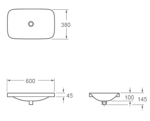 Essentials Arco 600mm Inset Countertop 1TH Basin White
