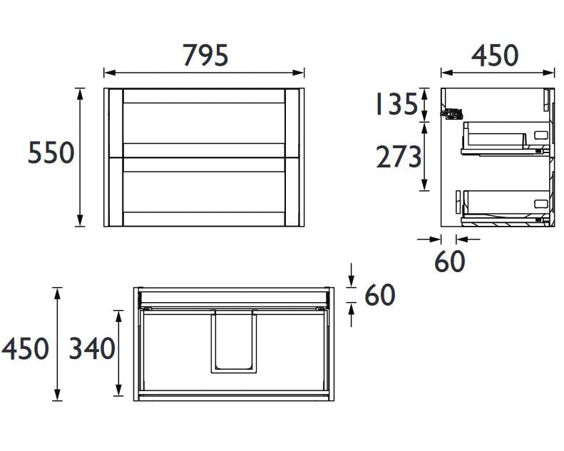 Lynton 800mm Wall Hung Vanity Dove Grey