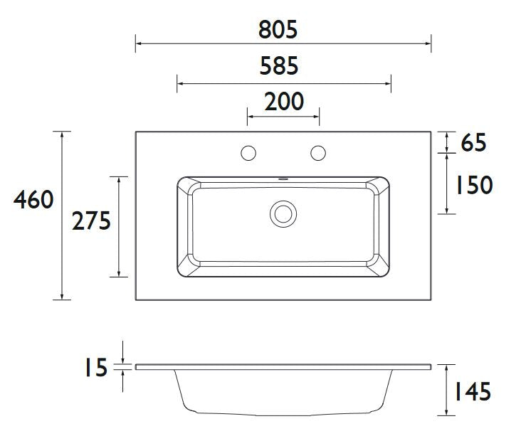 Lynton 800mm Sit on Basin 3TH