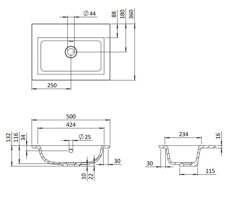Crosswater Mada 500cm Mineral Marble Basin One Tap Hole