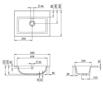 Crosswater Mada 500cm Mineral Marble Basin One Tap Hole
