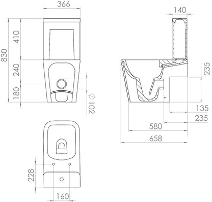SANEUX Matteo Rimless WC Pan with Close Coupled Left Hand Soil Exit