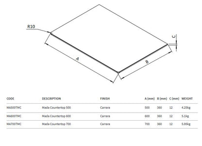 Crosswater Mada 500 x360mm White Marble Effect Work Top