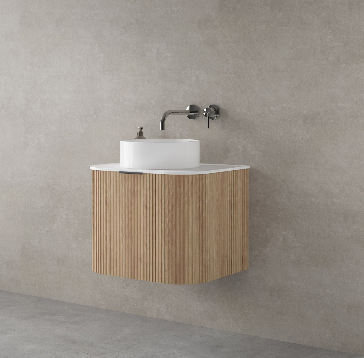 LUXE81 Marloe 600 Oak Cabinet With Carrara Top and Matte Flute Basin