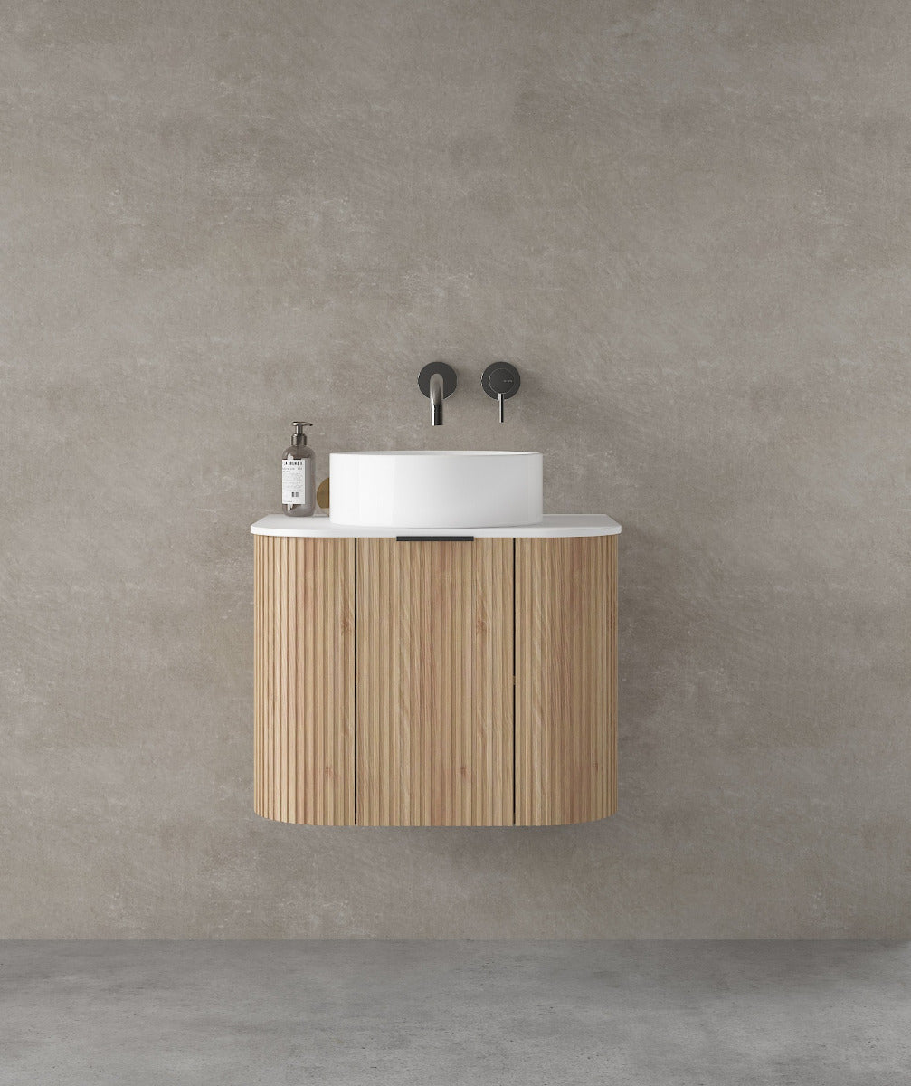 LUXE81 Marloe 600 Oak Cabinet With Carrara Top and Matte Flute Basin