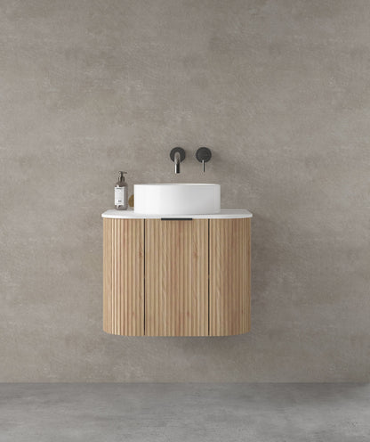 LUXE81 Marloe 600 Oak Cabinet With Carrara Top and Matte Flute Basin