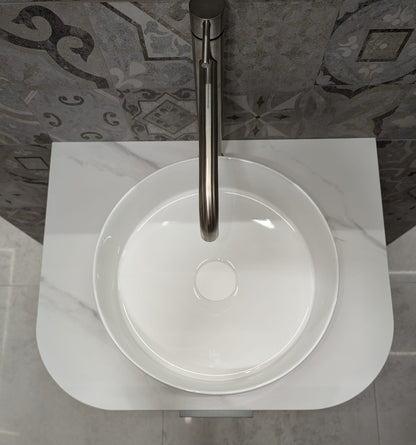 LUXE81 Marloe 600 Oak Cabinet With Carrara Top and Ceramic Basin