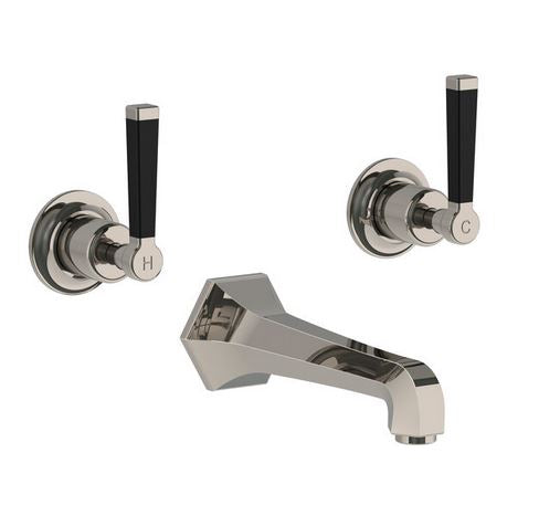 Lefroy Brooks Mackintosh Wall Mounted Basin Mixer With Black Levers MB1200PB Polished brass