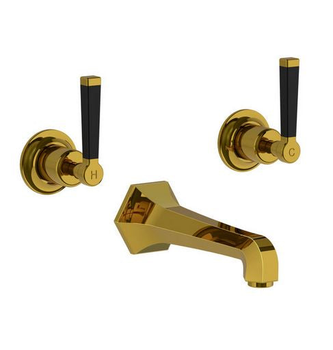Lefroy Brooks Mackintosh Wall Mounted Basin Mixer With Black Levers MB1200PB Polished brass