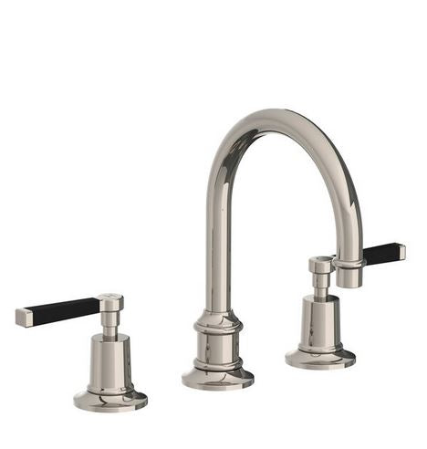 Lefroy Brooks Mackintosh Black Lever Tubular 3 Hole Basin Mixer With Click Clack Waste - MB1230PB Polished Brass