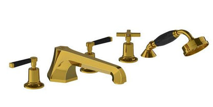 Lefroy Brooks Mackintosh Black Lever 5 Hole Bath Set with Diverter & Handshower - MB1260AG Antique Gold