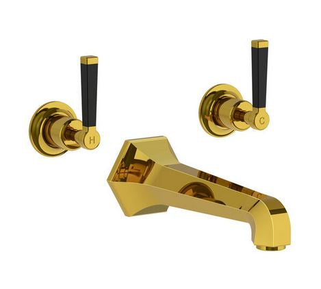 Lefroy Brooks Mackintosh Black Lever Wall Mounted 3 Hole Bath Mixer Set - MB1270AG Antique Gold