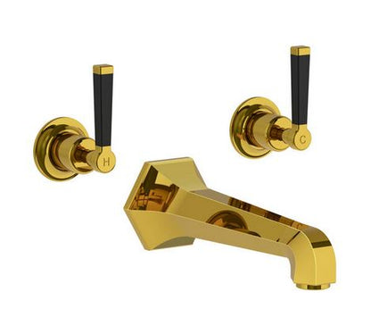Lefroy Brooks Mackintosh Black Lever Wall Mounted 3 Hole Bath Mixer Set - MB1270AG Antique Gold
