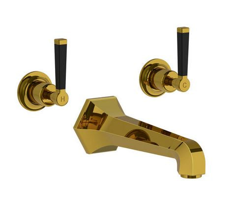 Lefroy Brooks Mackintosh Black Lever Wall Mounted 3 Hole Bath Mixer Set - MB1270PB Polished Brass