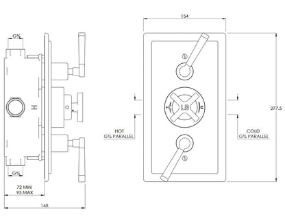 Lefroy Brooks Mackintosh Black Lever Concealed Dual Control Thermostatic Valve - Silver Nickel