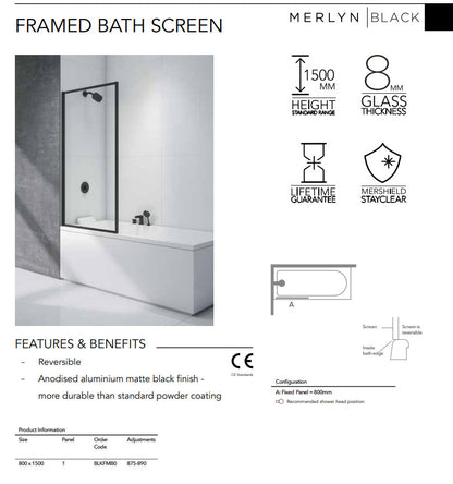 Merlyn Black Framed Fixed Bath Screen