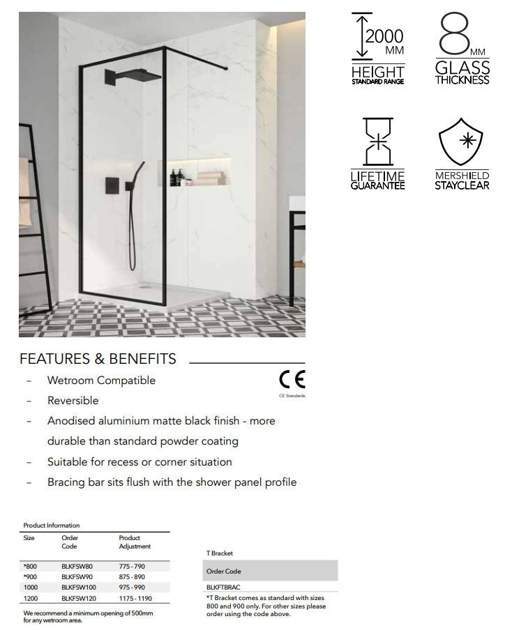 Merlyn Black Framed Showerwall 900mm