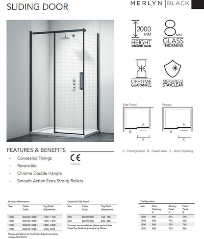 Merlyn Black Shower Sliding Door 1200mm